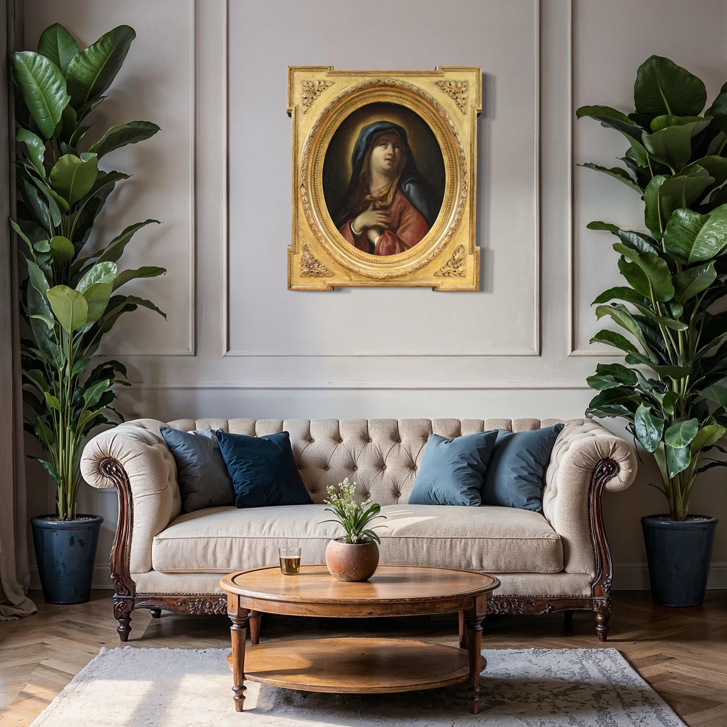 17. Jahrhundert Öl auf Leinwand italienische antike religiöse Malerei Jungfrau der Schmerzen im Angebot 7