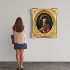 17th Century Oil on Canvas Italian Antique Religious Painting Virgin of Sorrows