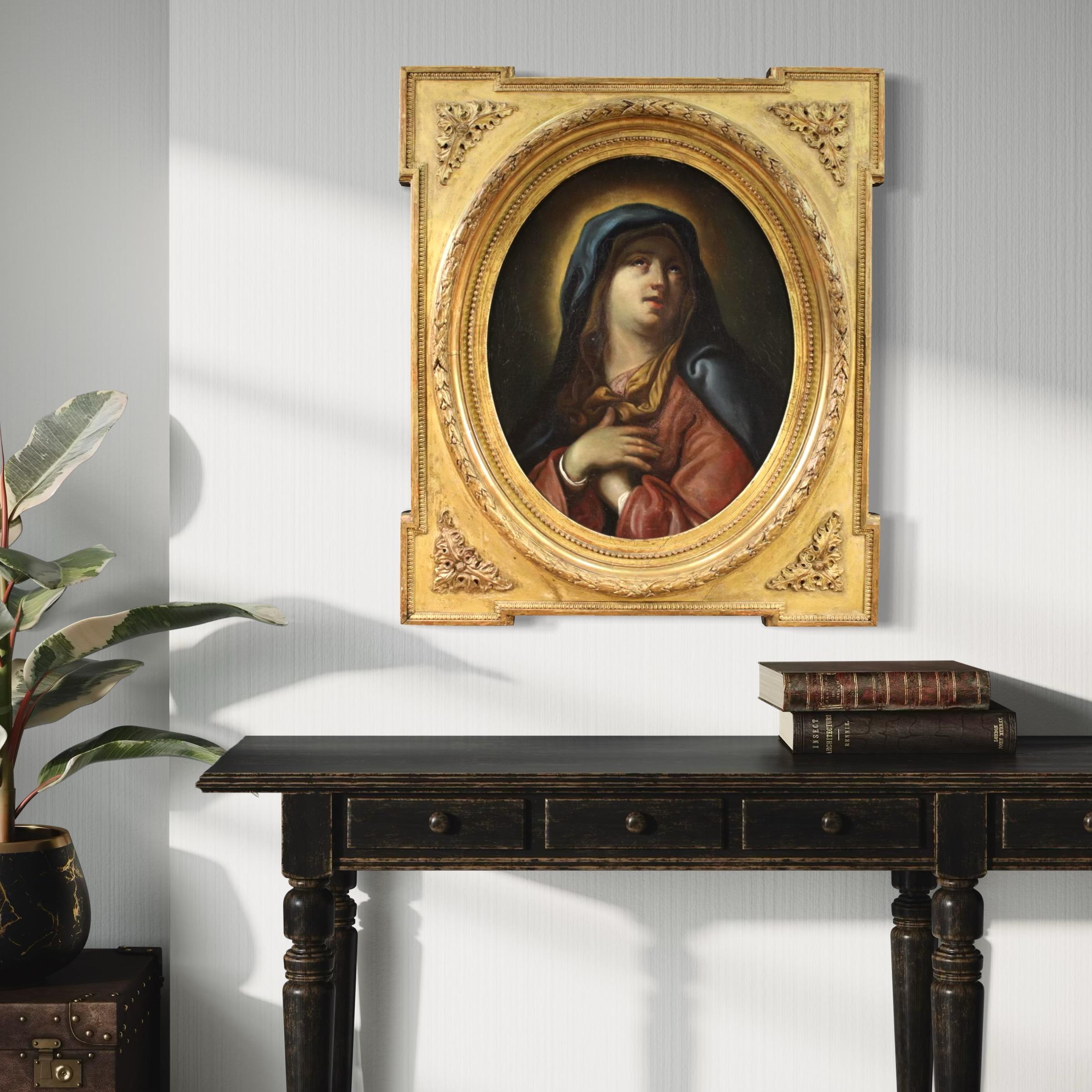 17. Jahrhundert Öl auf Leinwand italienische antike religiöse Malerei Jungfrau der Schmerzen (Geölt) im Angebot