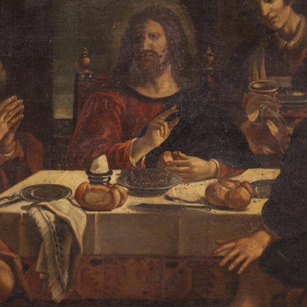 17th Century Oil on Canvas Italian Antique Religious Supper at Emmaus Painting 3