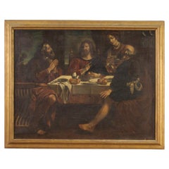 17th Century Oil on Canvas Italian Antique Religious Supper at Emmaus Painting
