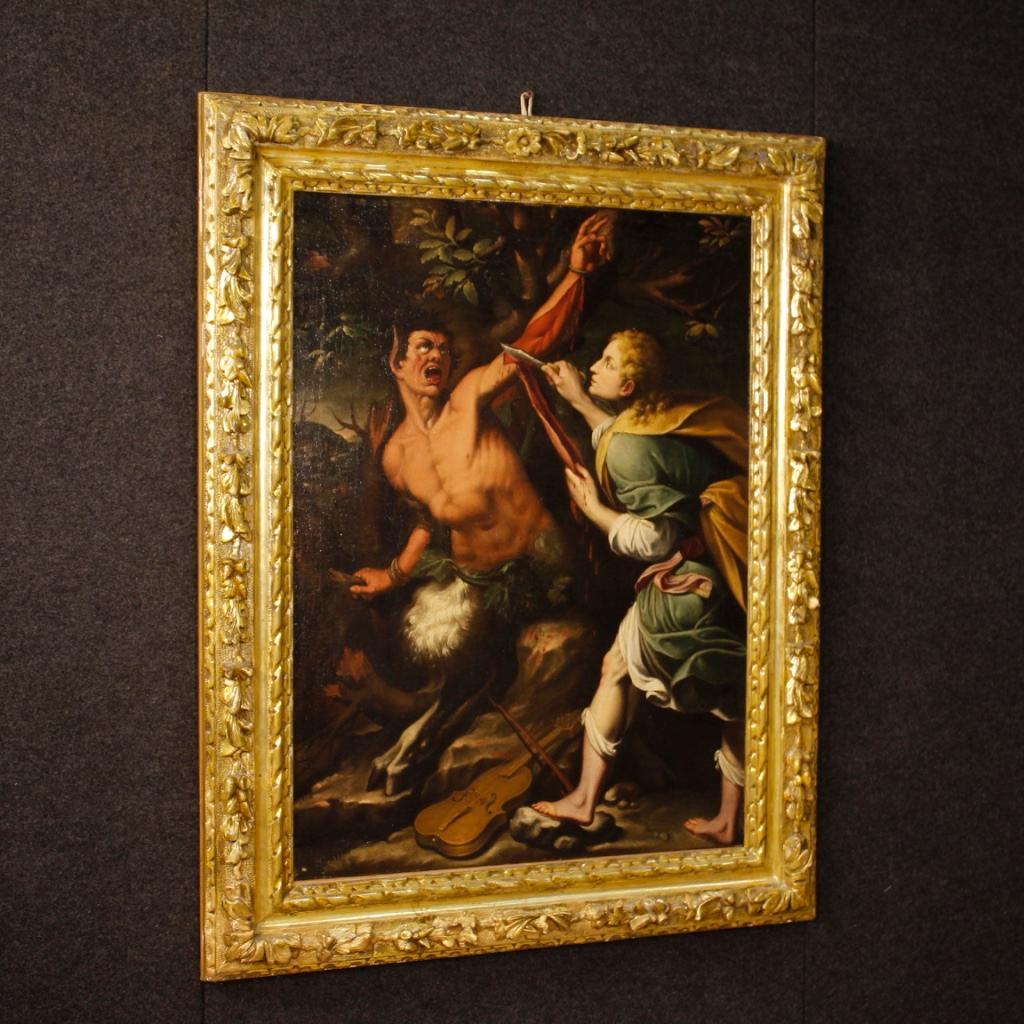 17th Century Oil on Canvas Italian Apollo That Dazzles Marsyas Painting, 1600 4