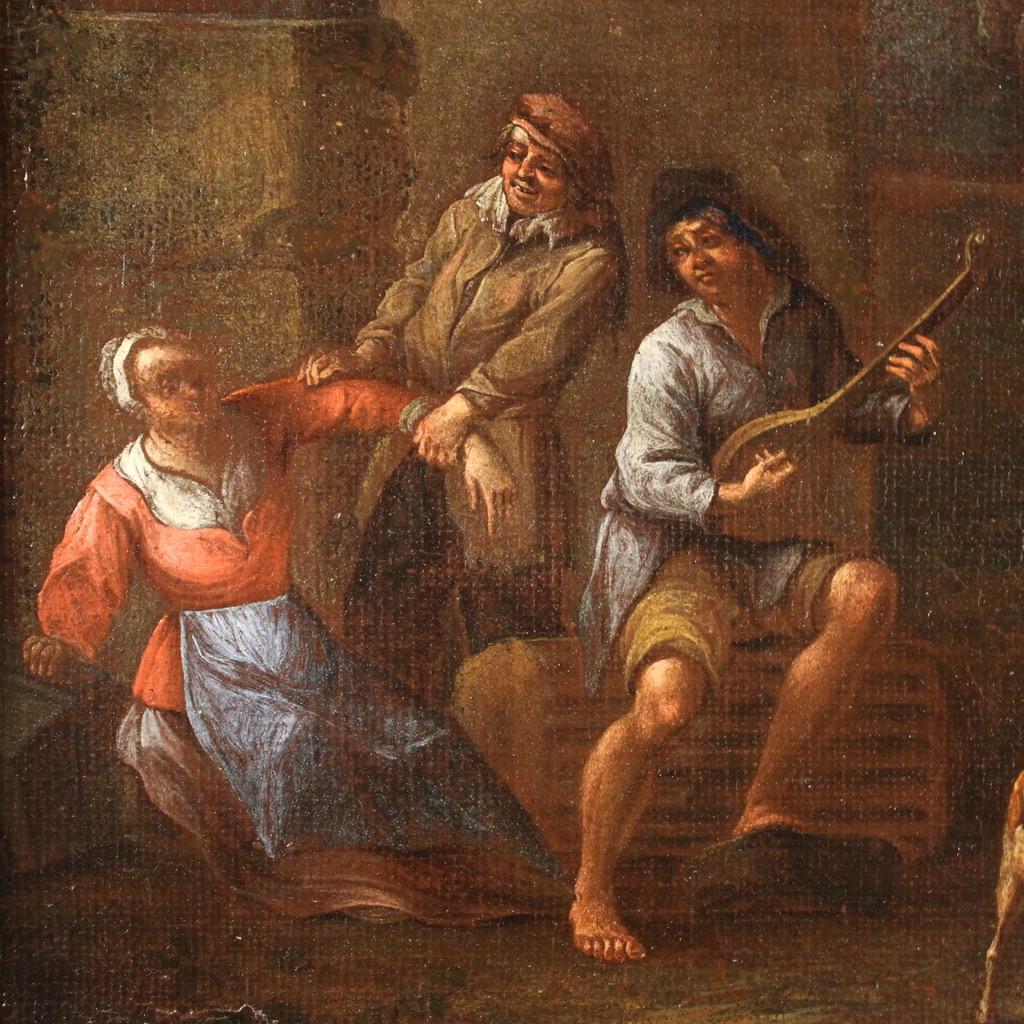 17th Century Oil on Canvas Italian Bamboccianti School Genre Scene Painting 1660 For Sale 6
