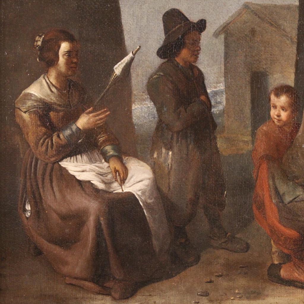 17th Century Oil on Canvas Italian Bamboccianti School Painting Genre Scene 1650 1
