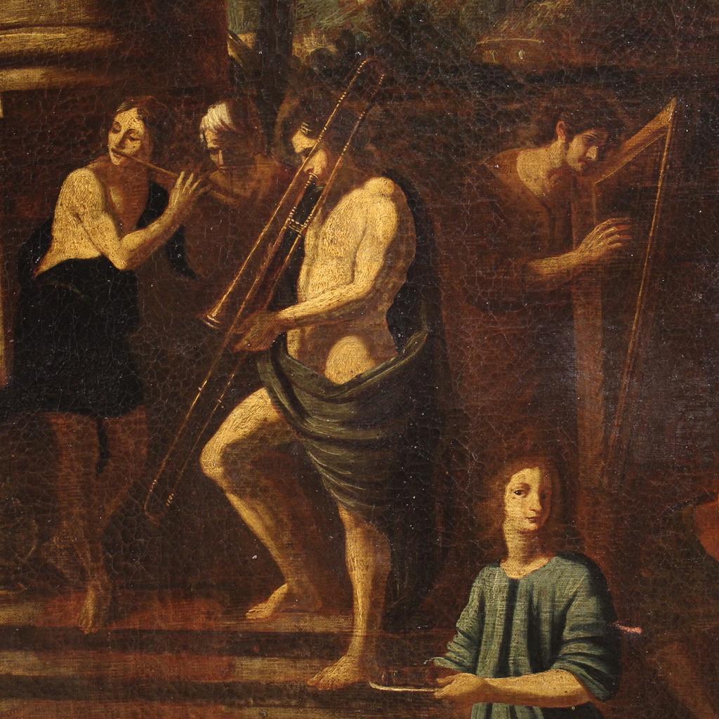 17th century Oil on Canvas Italian Biblical Painting Herod's Banquet, 1650 in vendita 4