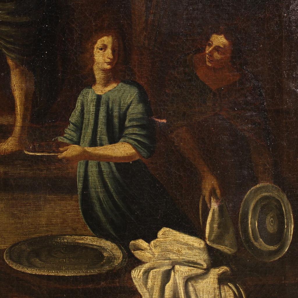 17th century Oil on Canvas Italian Biblical Painting Herod's Banquet, 1650 in vendita 5