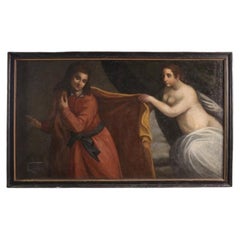 17th Century Oil on Canvas Italian Biblical Painting Joseph and Potiphar's Wife