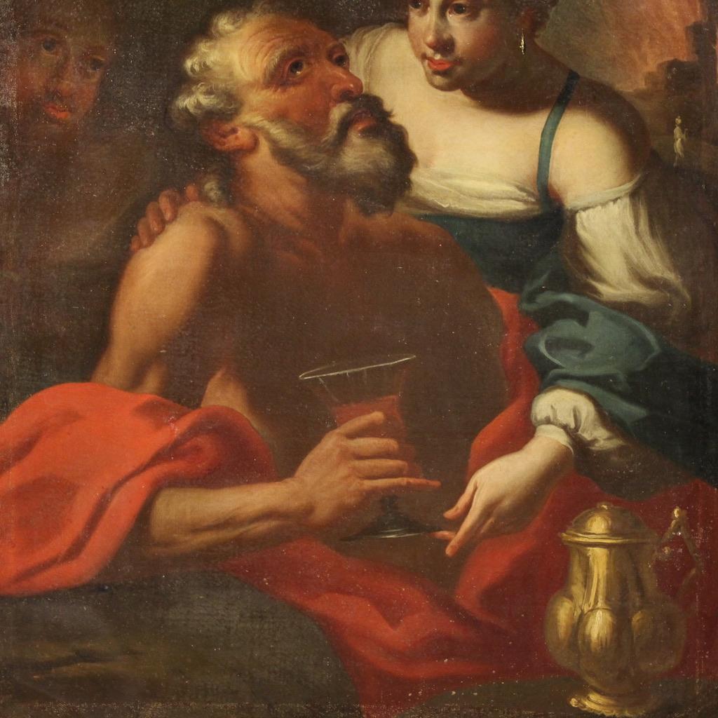 17th Century Oil on Canvas Italian Biblical Painting Lot and his Daughters, 1650 en vente 4