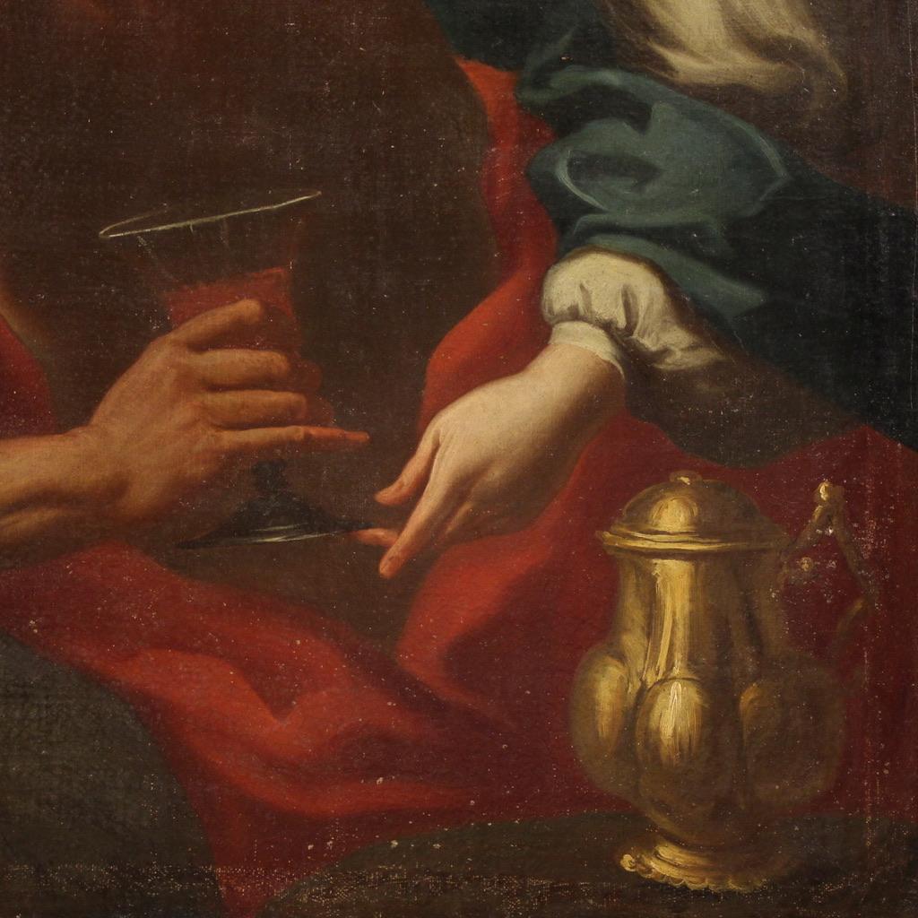 17th Century Oil on Canvas Italian Biblical Painting Lot and his Daughters, 1650 en vente 6