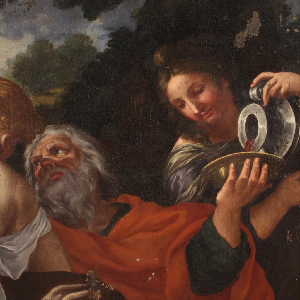 17. Jahrhundert Öl auf Leinwand Italienisches biblisches Gemälde Lot und seine Töchter, 1650 (Mitte 17. Jahrhundert)