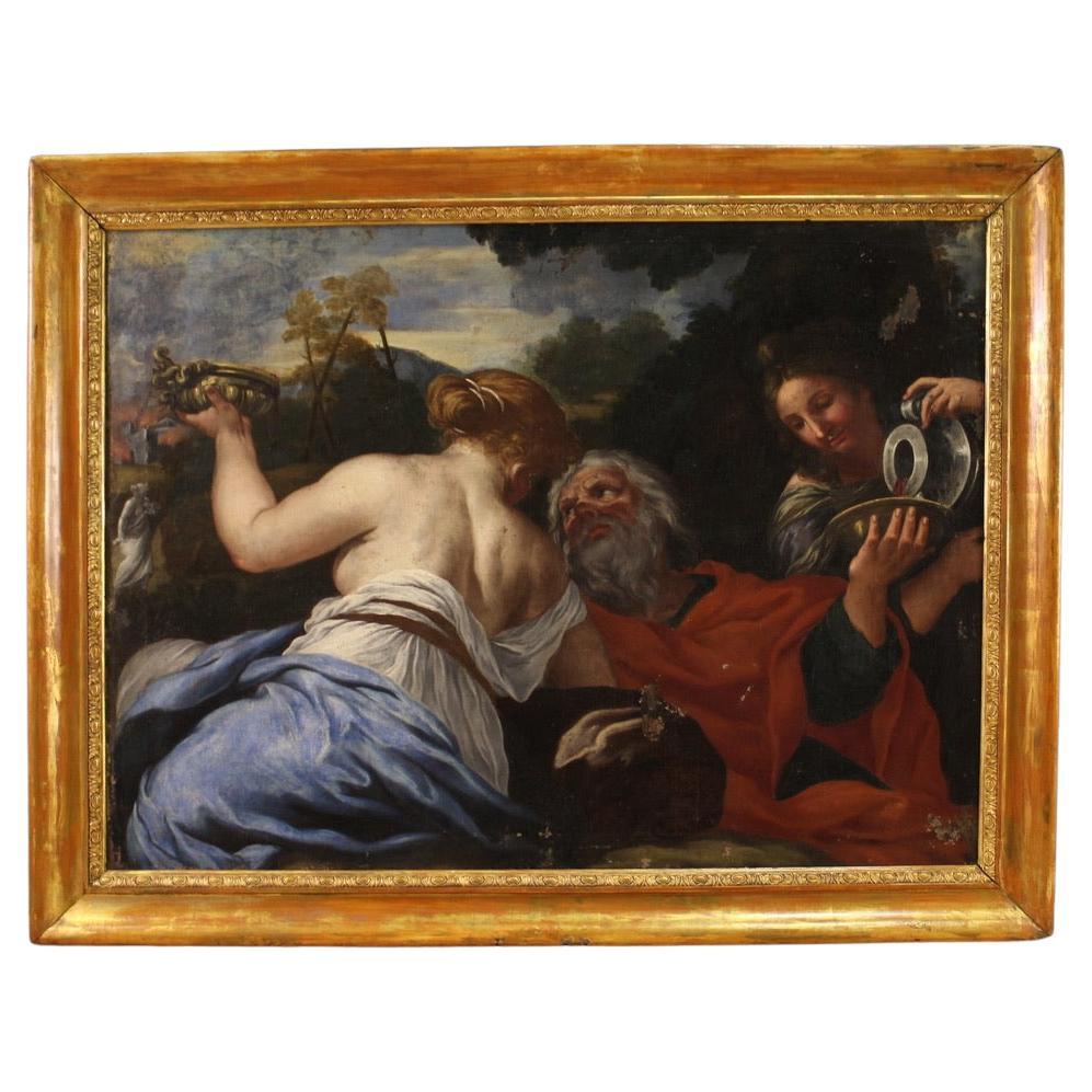 17. Jahrhundert Öl auf Leinwand Italienisches biblisches Gemälde Lot und seine Töchter, 1650