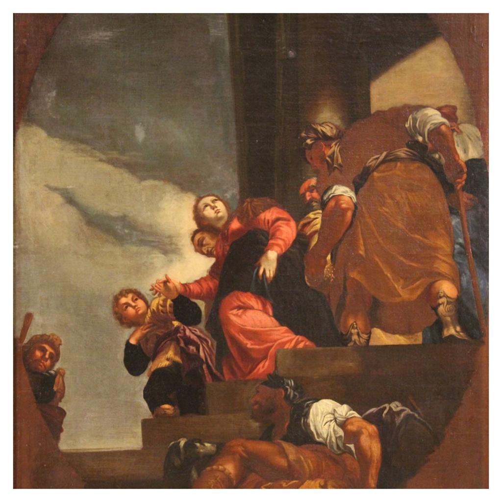 17th Century Oil on Canvas Italian Biblical Painting Repudiation of Vasti, 1670