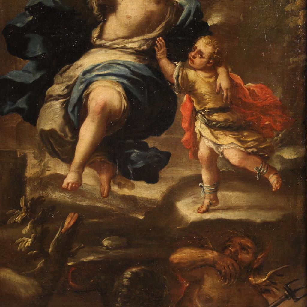 17th Century Oil on Canvas Italian Biblical Painting Tobias And The Angel, 1660 Bon état - En vente à Vicoforte, Piedmont
