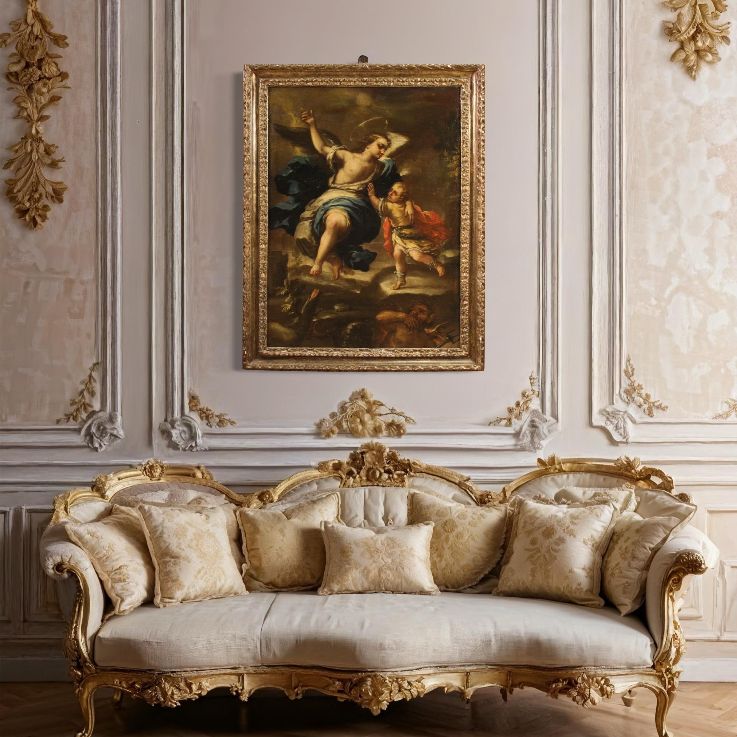Mid-17th Century 17th Century Oil on Canvas Italian Biblical Painting Tobias And The Angel, 1660 en vente