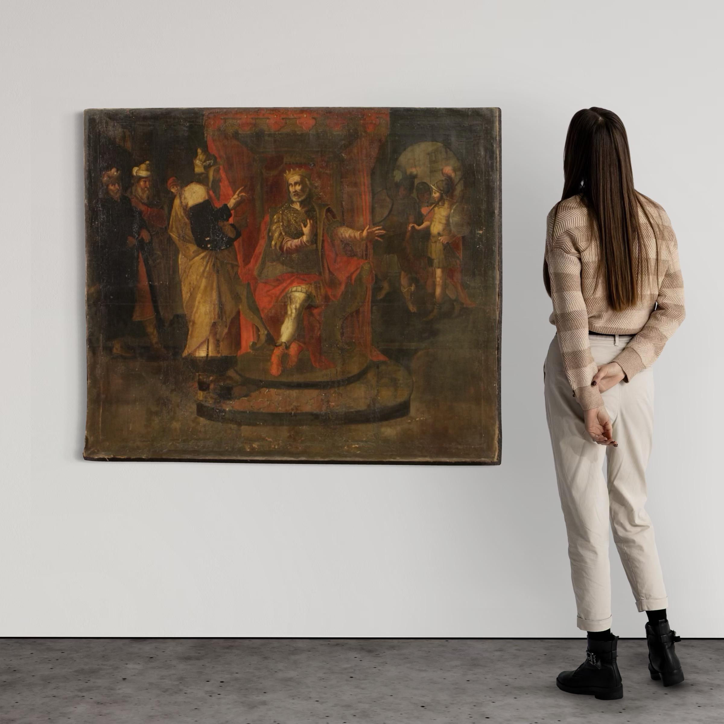 17th Century Oil on Canvas Italian Biblical Scene Painting, 1670 (Geölt) im Angebot