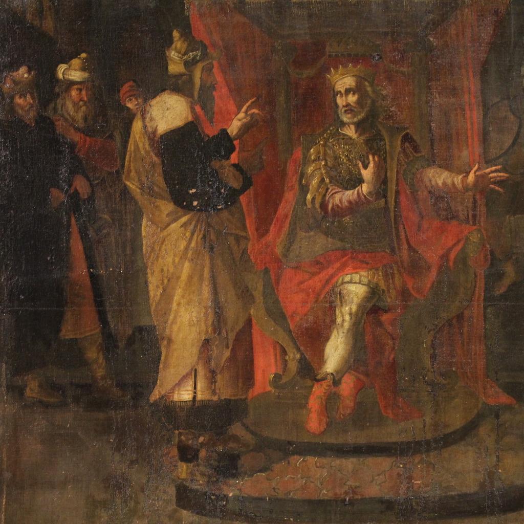 17th Century Oil on Canvas Italian Biblical Scene Painting, 1670 im Zustand „Relativ gut“ im Angebot in Vicoforte, Piedmont