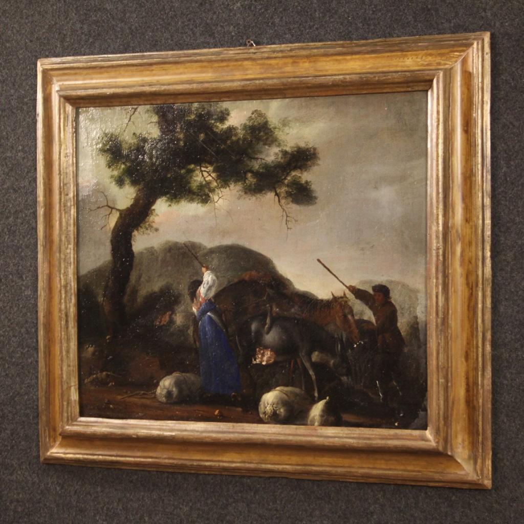 17th Century Oil on Canvas Italian Bucolic Landscape Painting, 1670 8