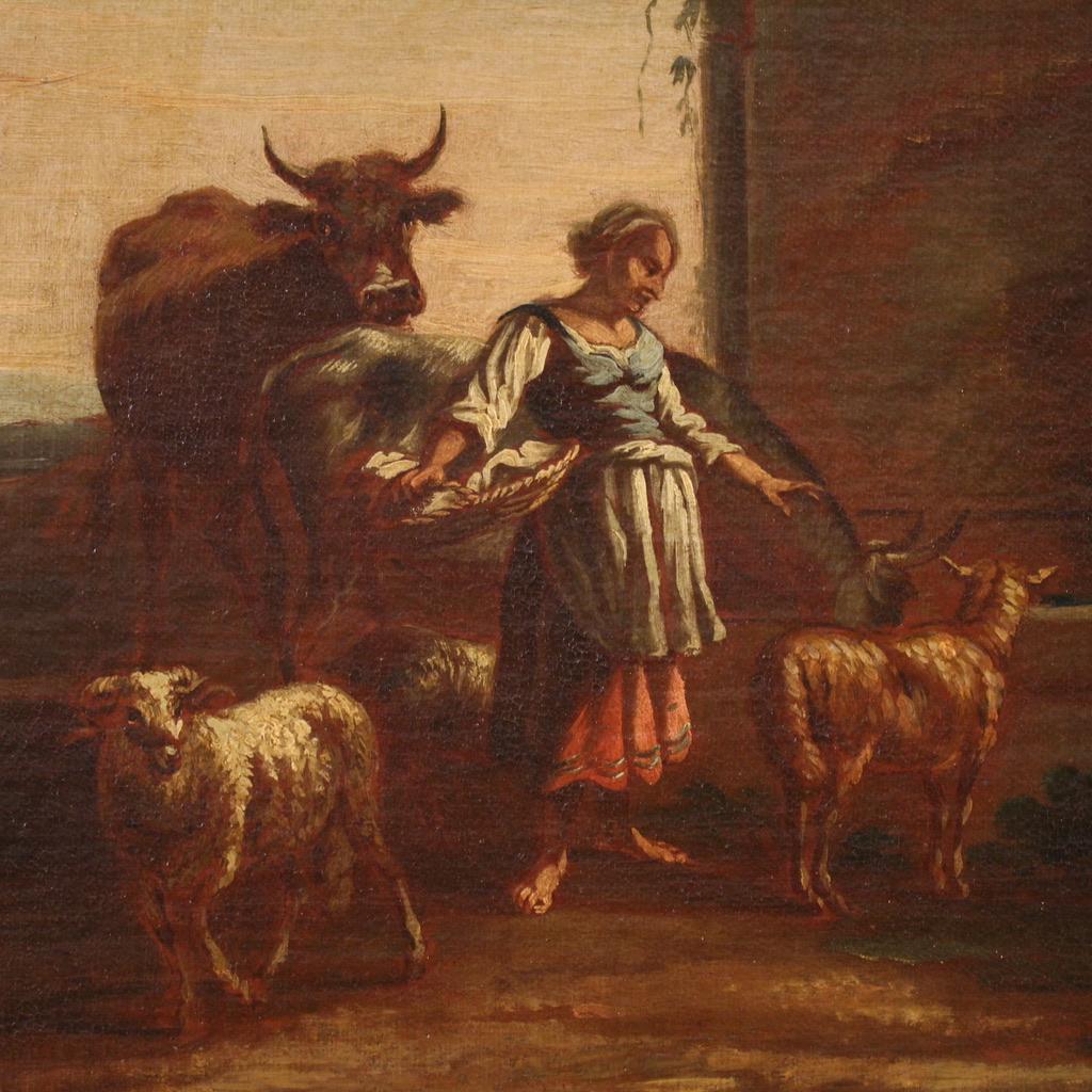 17th Century Oil on Canvas Italian Bucolic Landscape Painting, 1680 in vendita 5