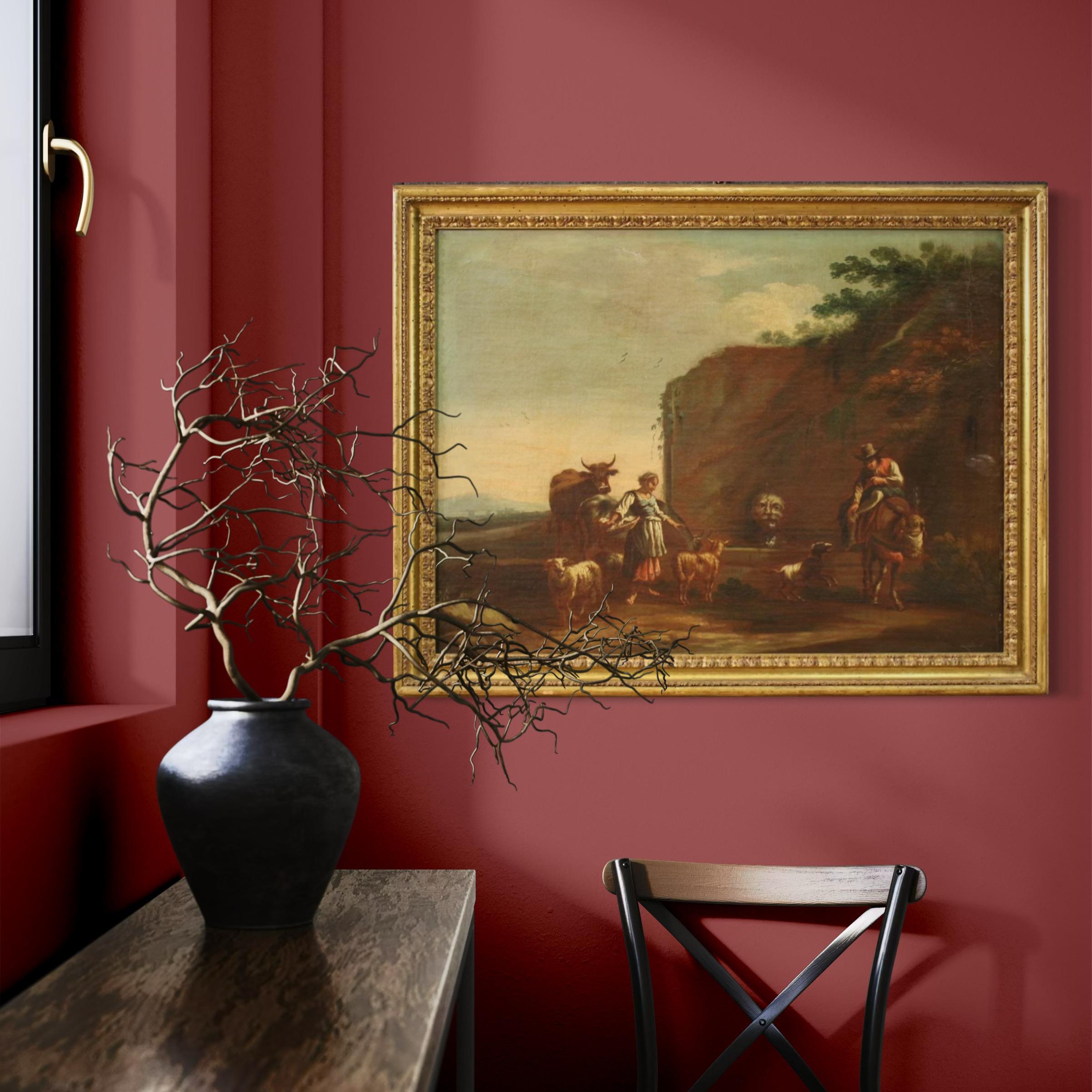 17th Century Oil on Canvas Italian Bucolic Landscape Painting, 1680 in vendita 7