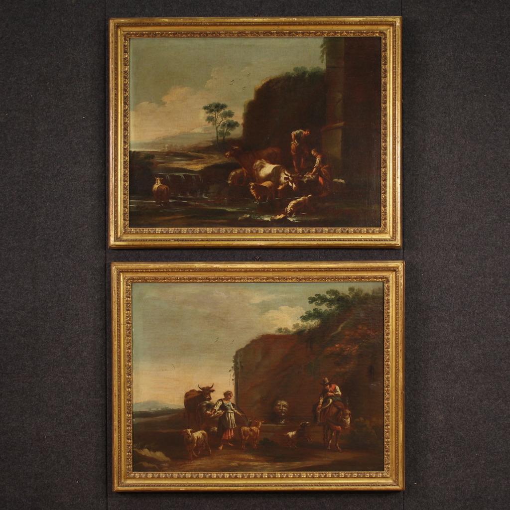 17th Century Oil on Canvas Italian Bucolic Landscape Painting, 1680 In condizioni buone in vendita a Vicoforte, Piedmont