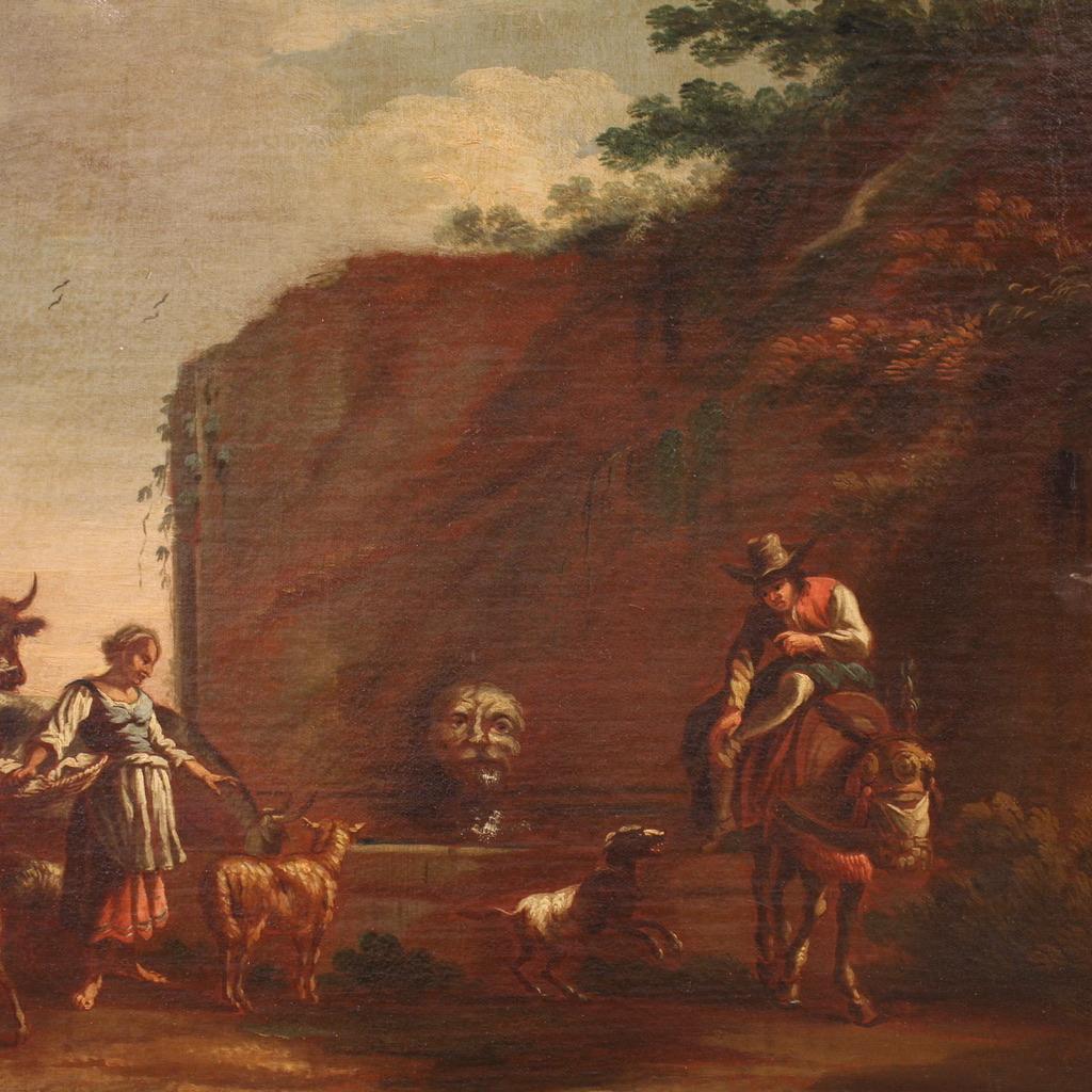 17th Century Oil on Canvas Italian Bucolic Landscape Painting, 1680 in vendita 1