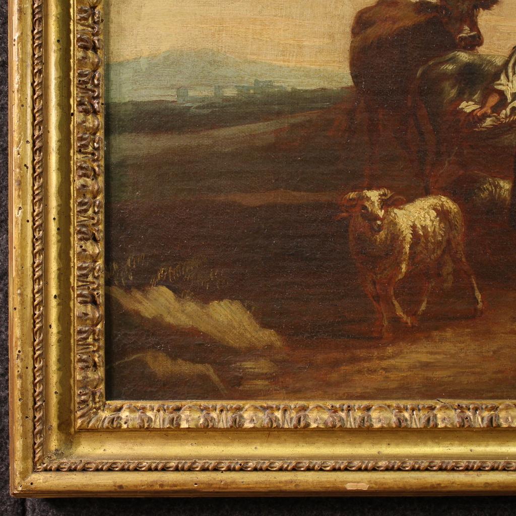 17th Century Oil on Canvas Italian Bucolic Landscape Painting, 1680 in vendita 3