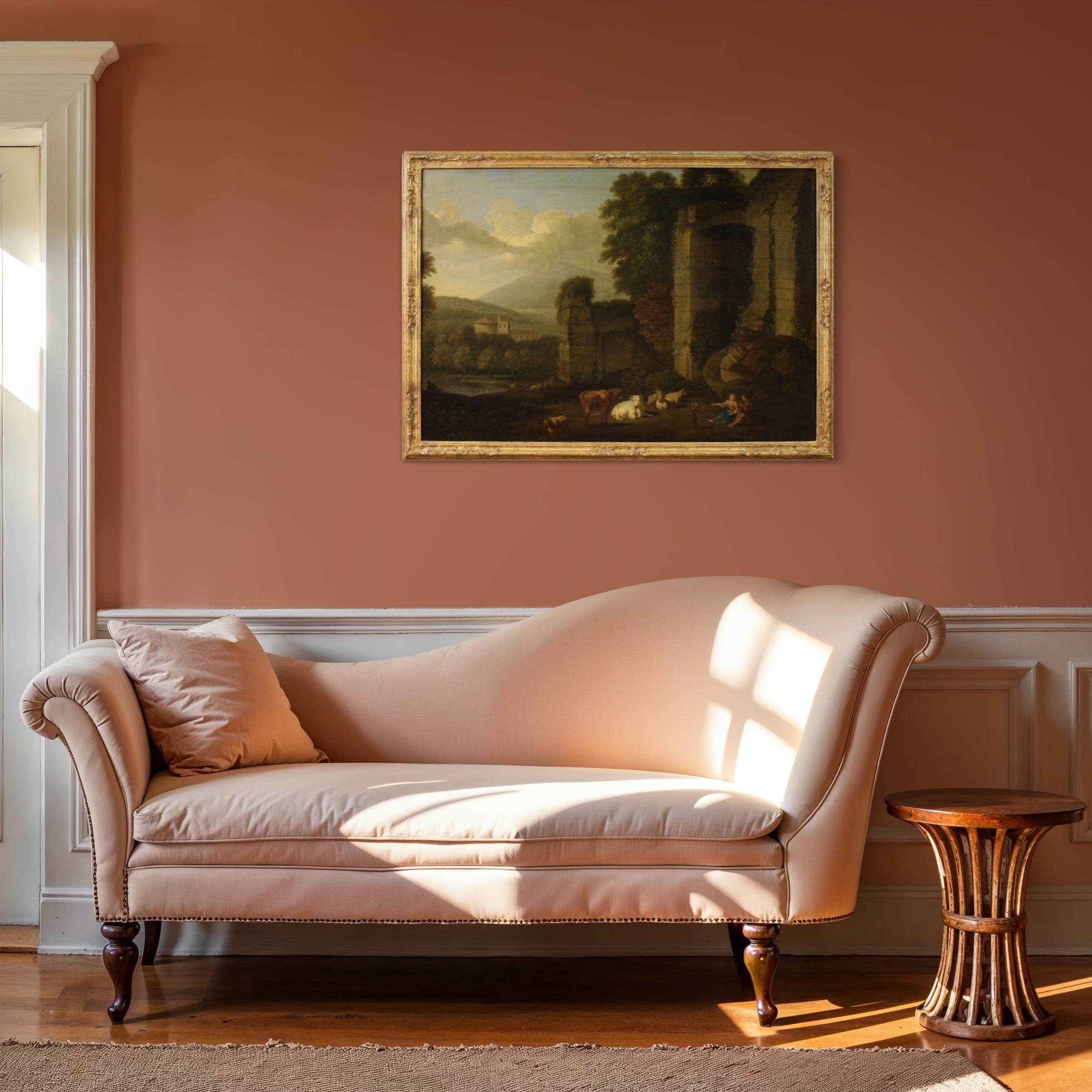 17. Jahrhundert Öl auf Leinwand Italienische Bukolische Landschaft mit Ruinen Gemälde, 1680 im Angebot 8