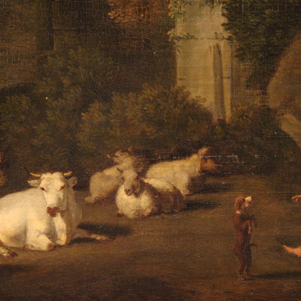 17. Jahrhundert Öl auf Leinwand Italienische Bukolische Landschaft mit Ruinen Gemälde, 1680 im Angebot 2