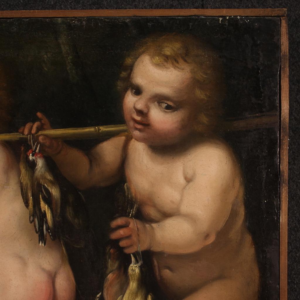 17th Century Oil on Canvas Rudolphine School Cherubs Game Antique Painting, 1670 For Sale 5