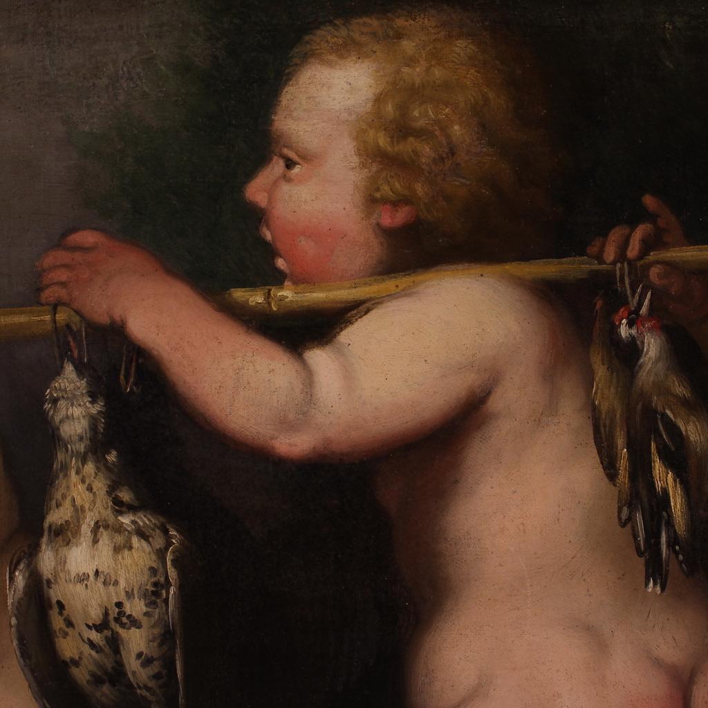 17th Century Oil on Canvas Rudolphine School Cherubs Game Antique Painting, 1670 For Sale 10