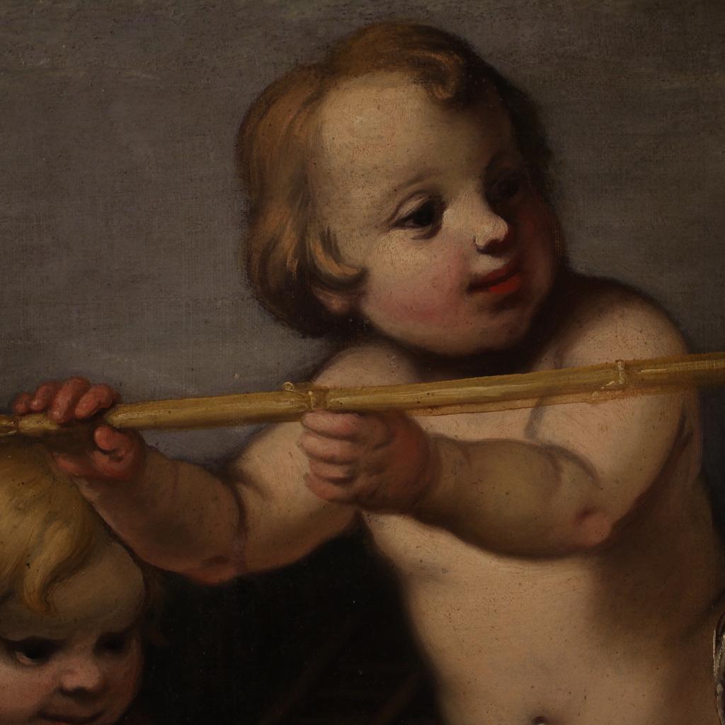 17th Century Oil on Canvas Rudolphine School Cherubs Game Antique Painting, 1670 For Sale 2