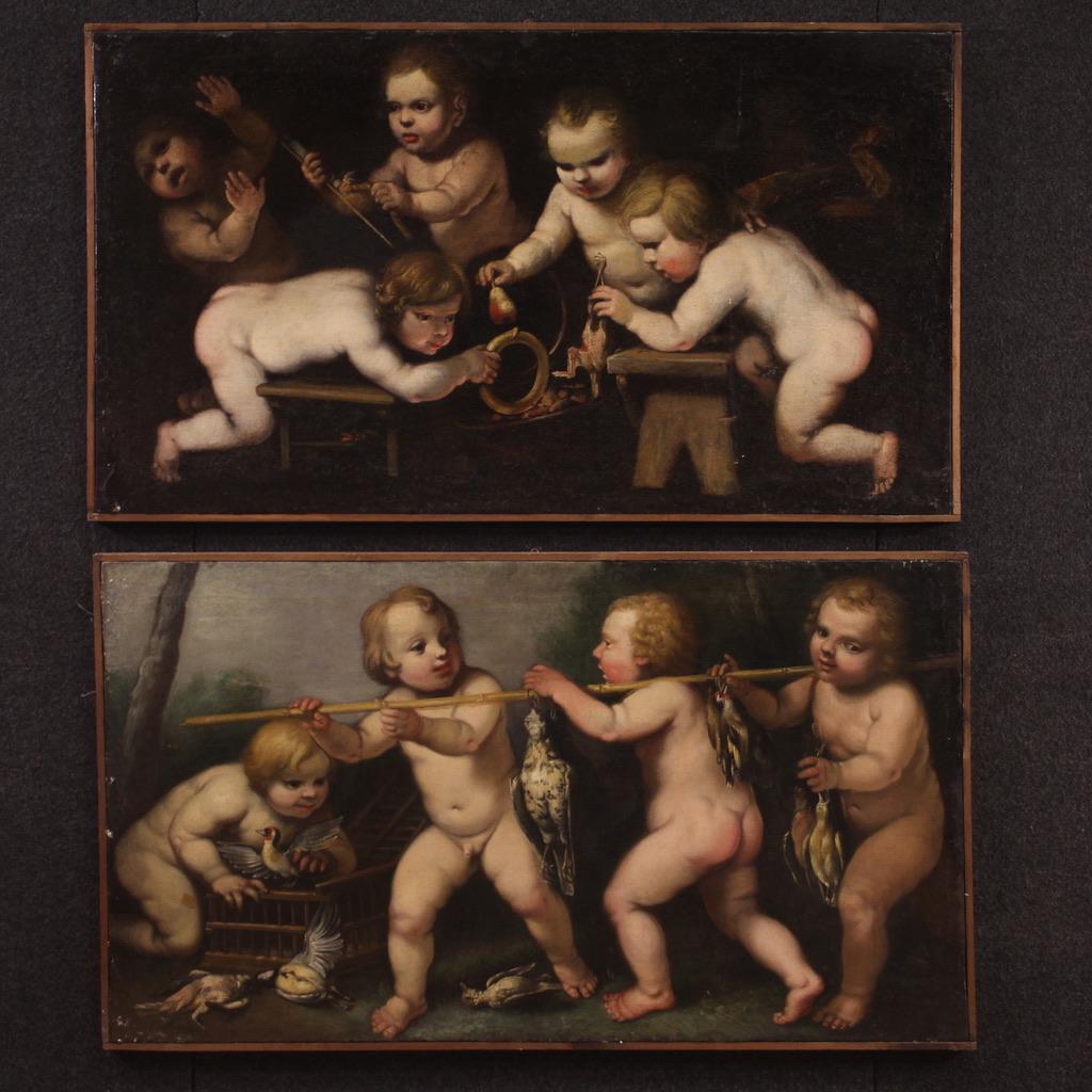 17th Century Oil on Canvas Rudolphine School Cherubs Game Antique Painting, 1670 For Sale 3