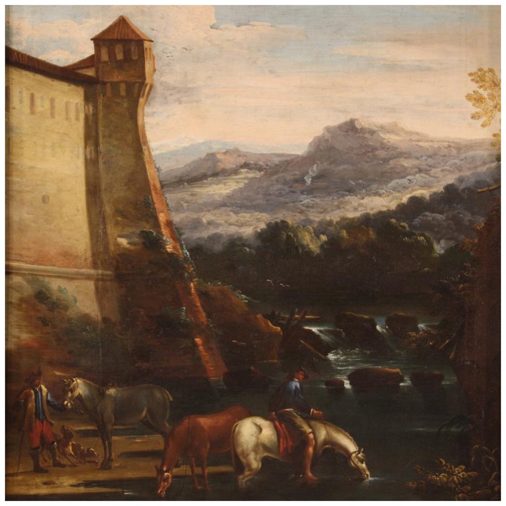 17th Century Oil on Canvas Italian Landscape Painting, 1670