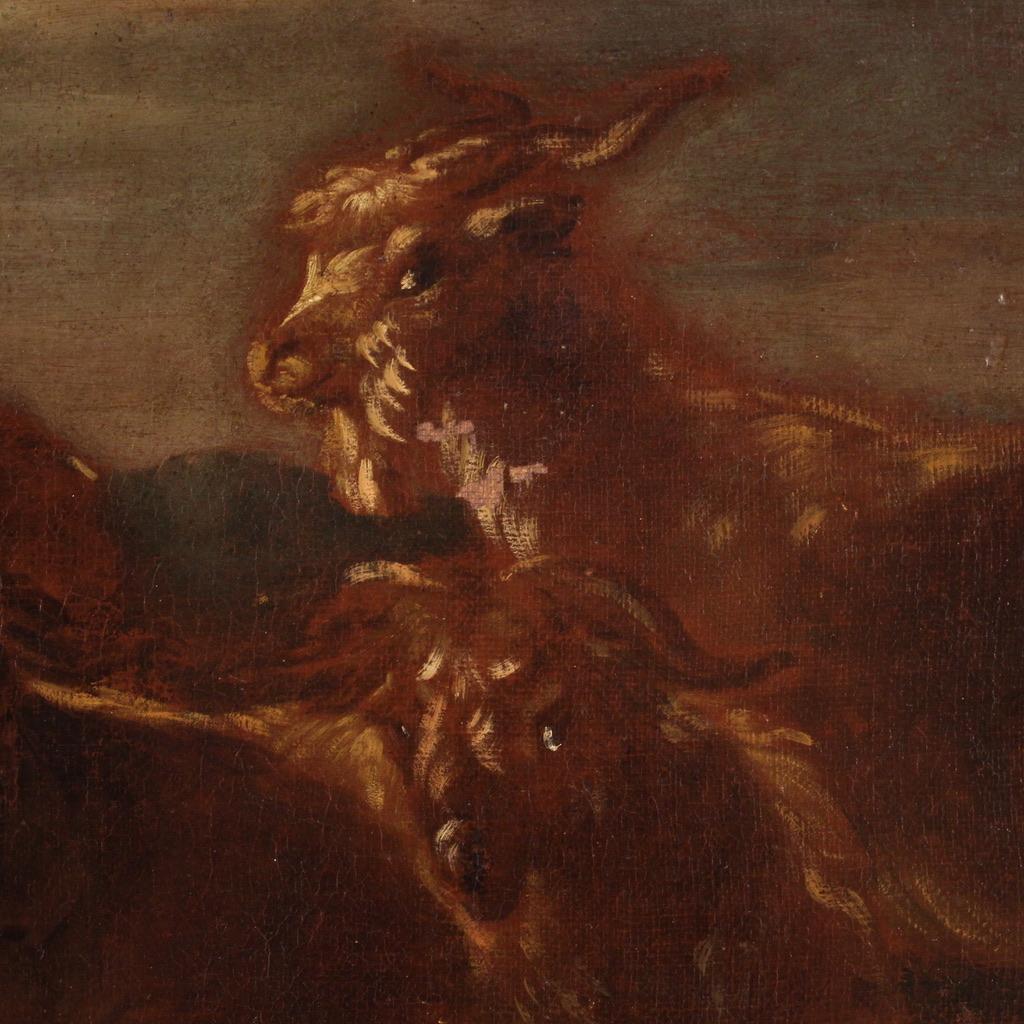 17th Century Oil on Canvas Italian Landscape with Animals Painting, 1680 in vendita 5