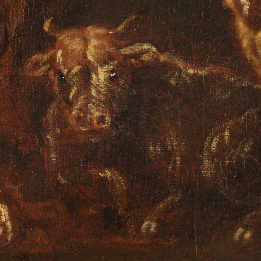 17th Century Oil on Canvas Italian Landscape with Animals Painting, 1680 in vendita 6