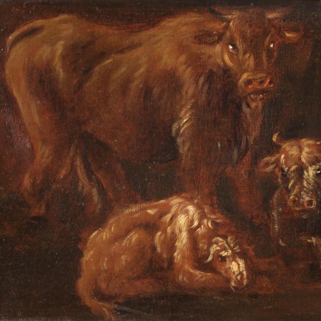 Tela 17th Century Oil on Canvas Italian Landscape with Animals Painting, 1680 in vendita