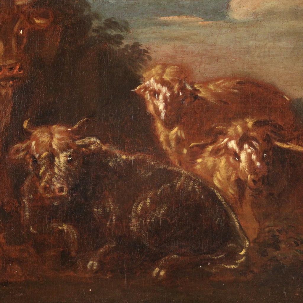 17th Century Oil on Canvas Italian Landscape with Animals Painting, 1680 in vendita 1