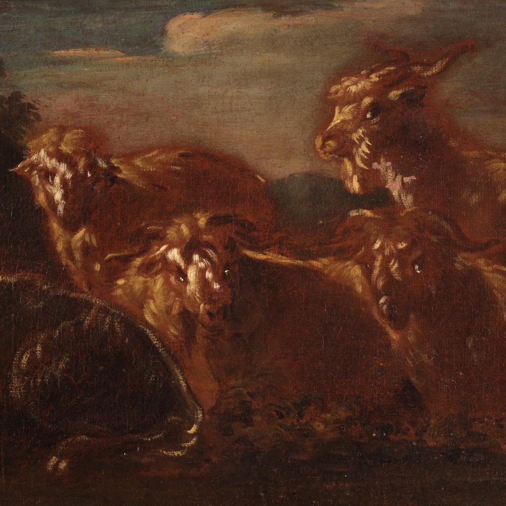 17th Century Oil on Canvas Italian Landscape with Animals Painting, 1680 in vendita 2