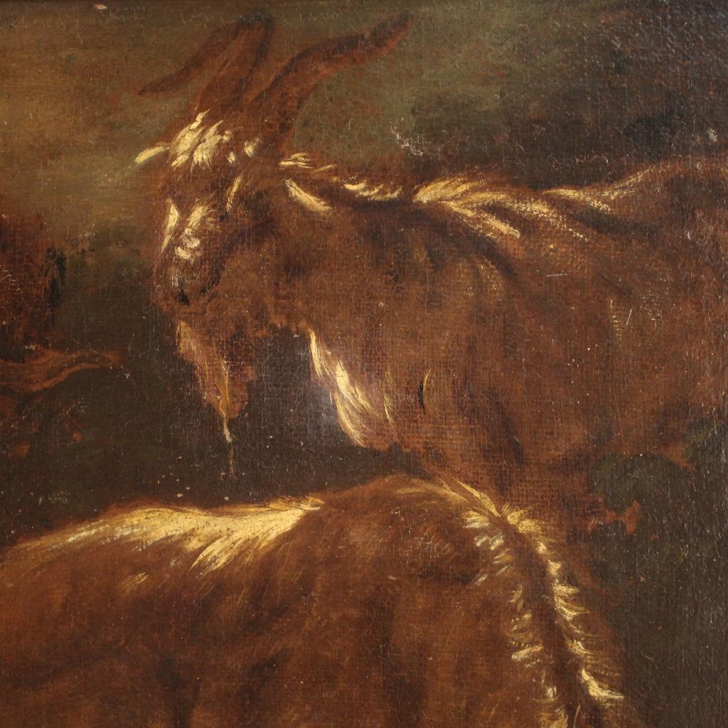 17th Century Oil on Canvas Italian Landscape with Goats Painting, 1680 in vendita 5