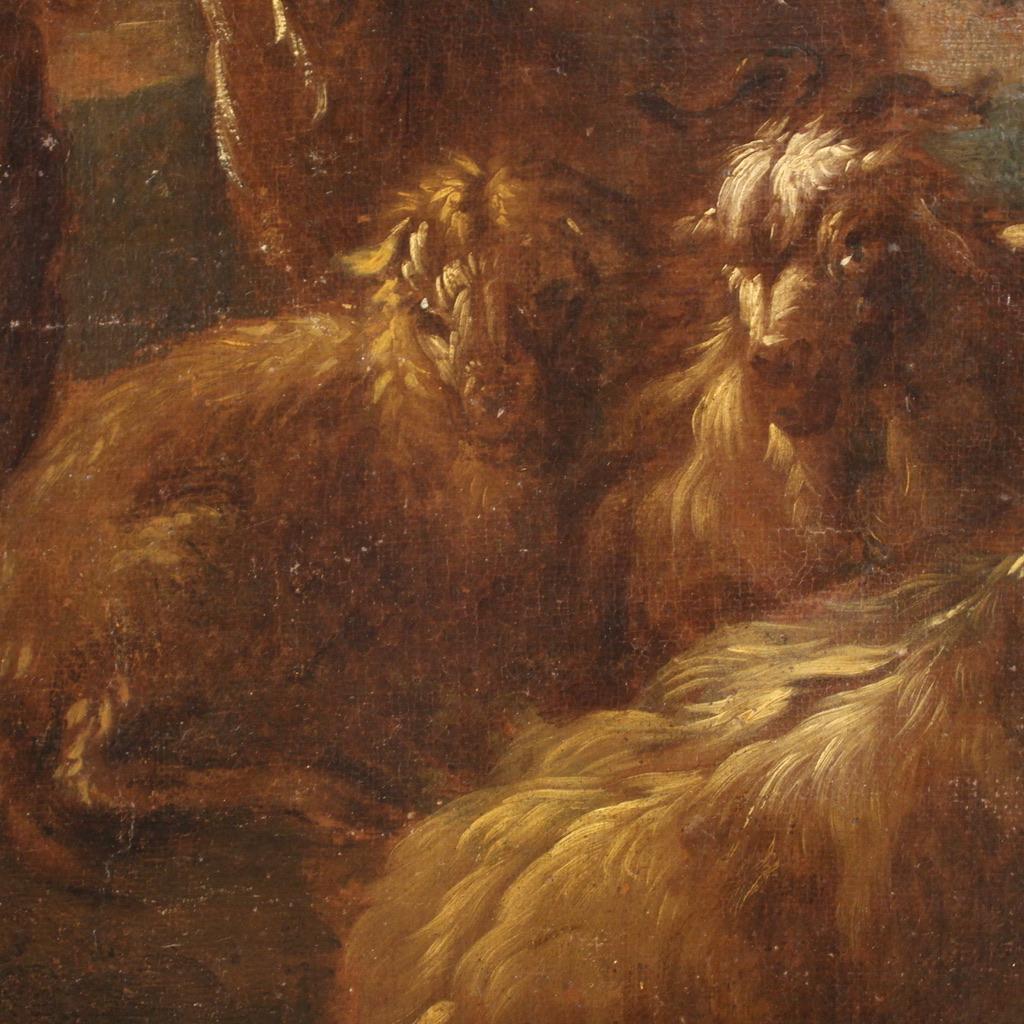 17th Century Oil on Canvas Italian Landscape with Goats Painting, 1680 in vendita 6