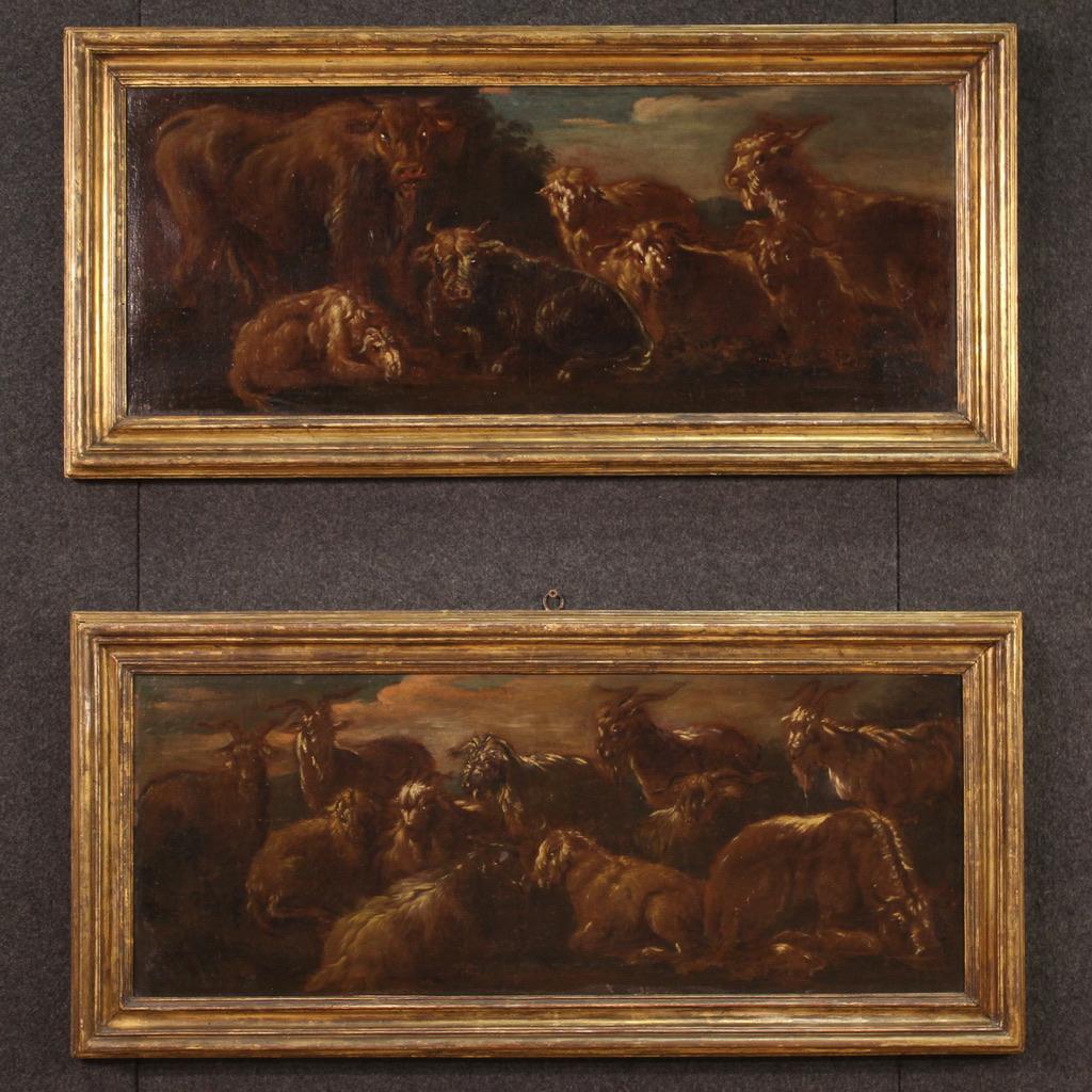 17th Century Oil on Canvas Italian Landscape with Goats Painting, 1680 in vendita 9