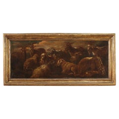 17th Century Oil on Canvas Italian Landscape with Goats Painting, 1680