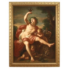 Antique 17th Century Oil on Canvas Italian Mythological Painting Bacchus and Love, 1660