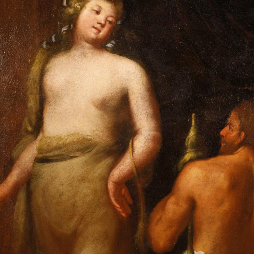 17th Century Oil on Canvas Italian Mythological Painting Hercules and Onfale 7