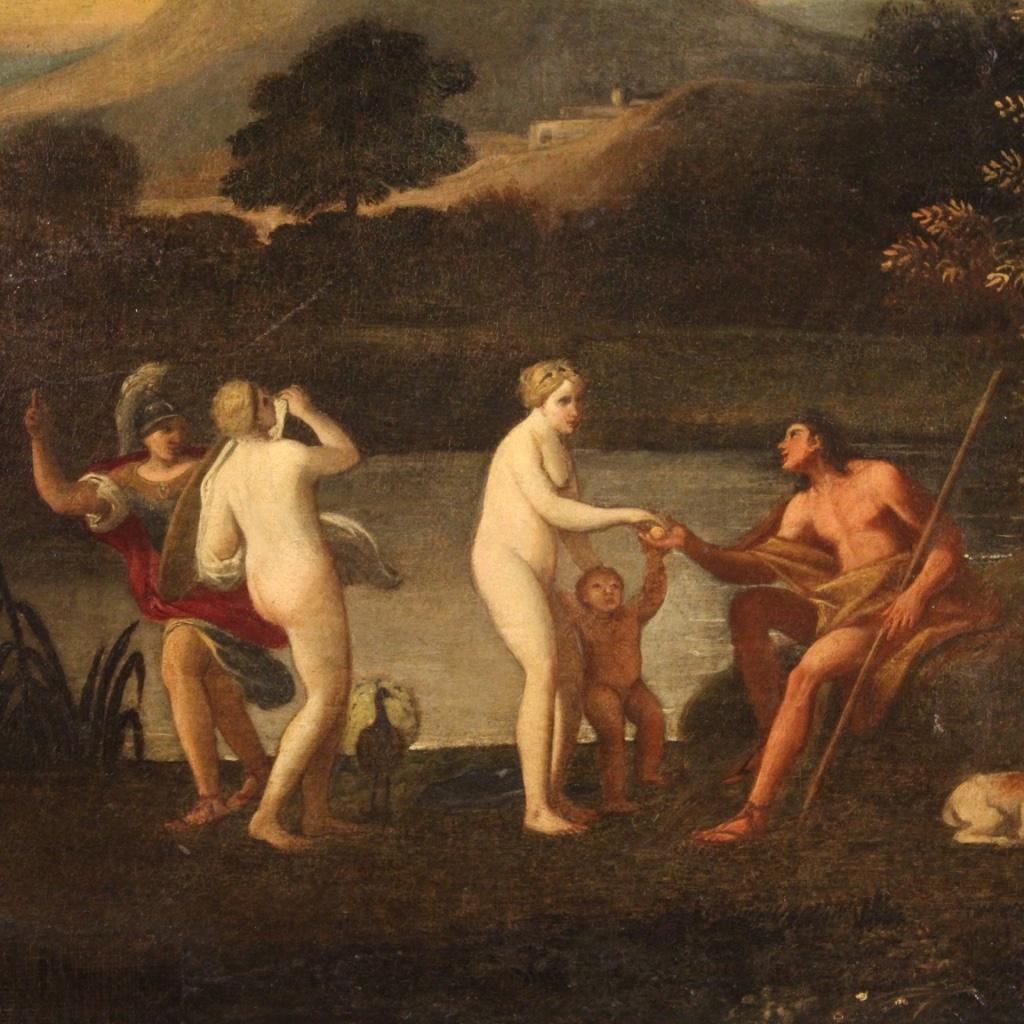 17th Century Oil on Canvas Italian Mythological Painting Judgment of Paris, 1670 In Good Condition In Vicoforte, Piedmont