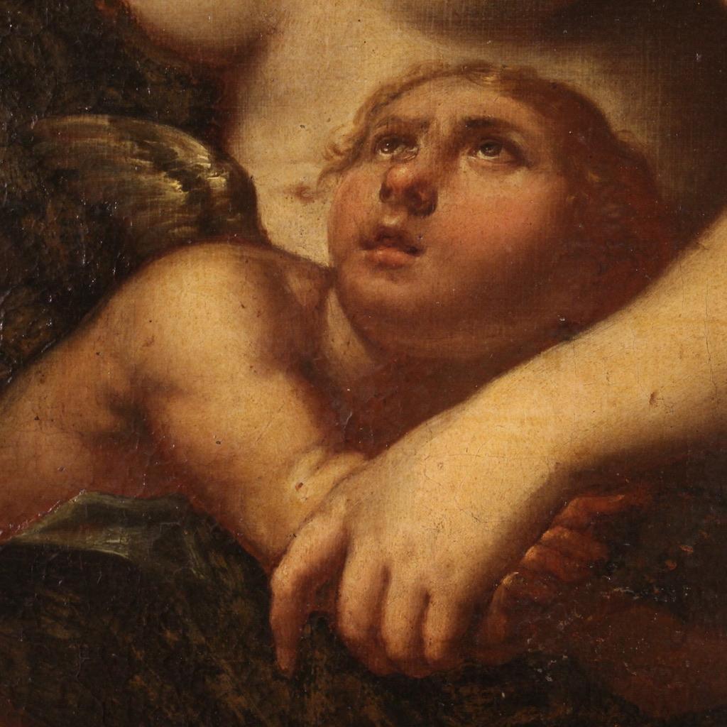 17th Century Oil on Canvas Italian Mythological Painting Venus Flogging Love 6