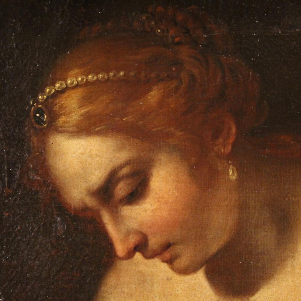 17th Century Oil on Canvas Italian Mythological Painting Venus Flogging Love 7