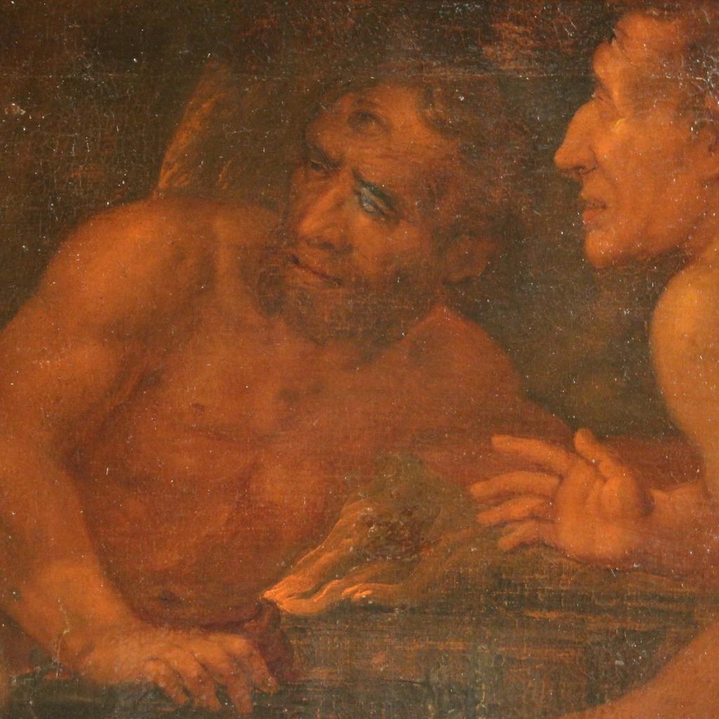 17th Century Oil on Canvas Italian Mythological Painting Venus Flogging Love 8