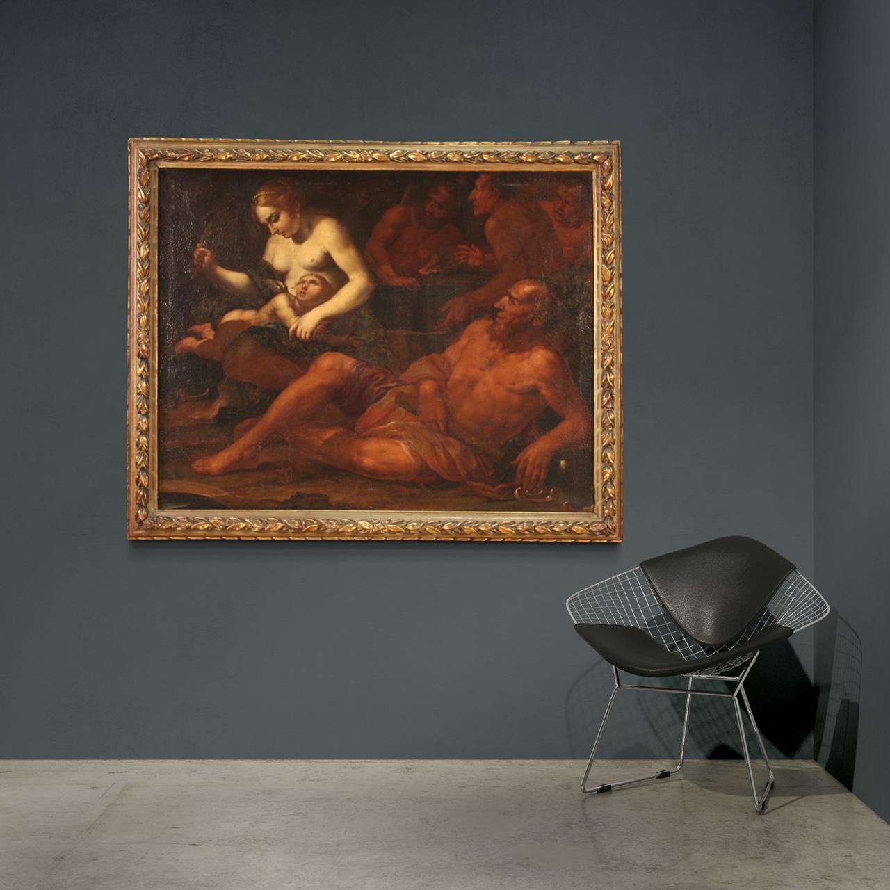 17th Century Oil on Canvas Italian Mythological Painting Venus Flogging Love 10