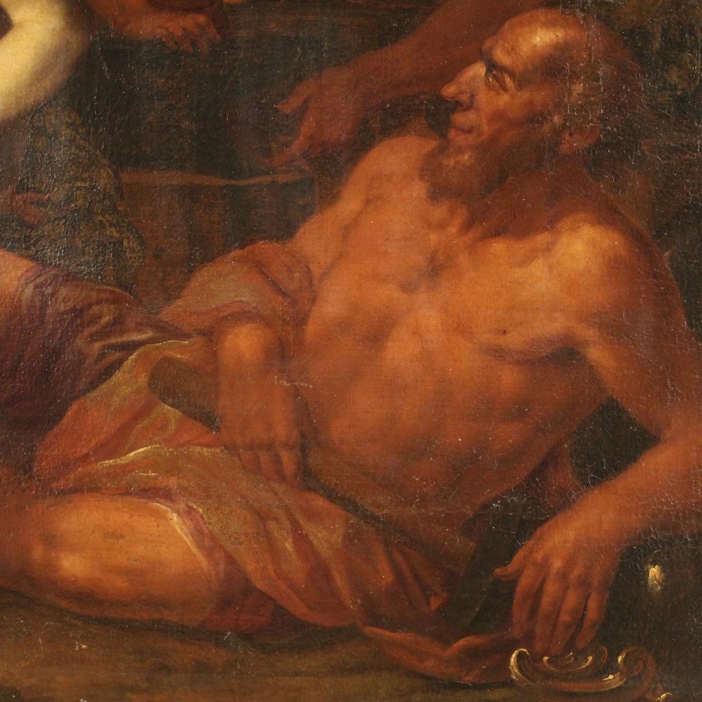 17th Century Oil on Canvas Italian Mythological Painting Venus Flogging Love 11